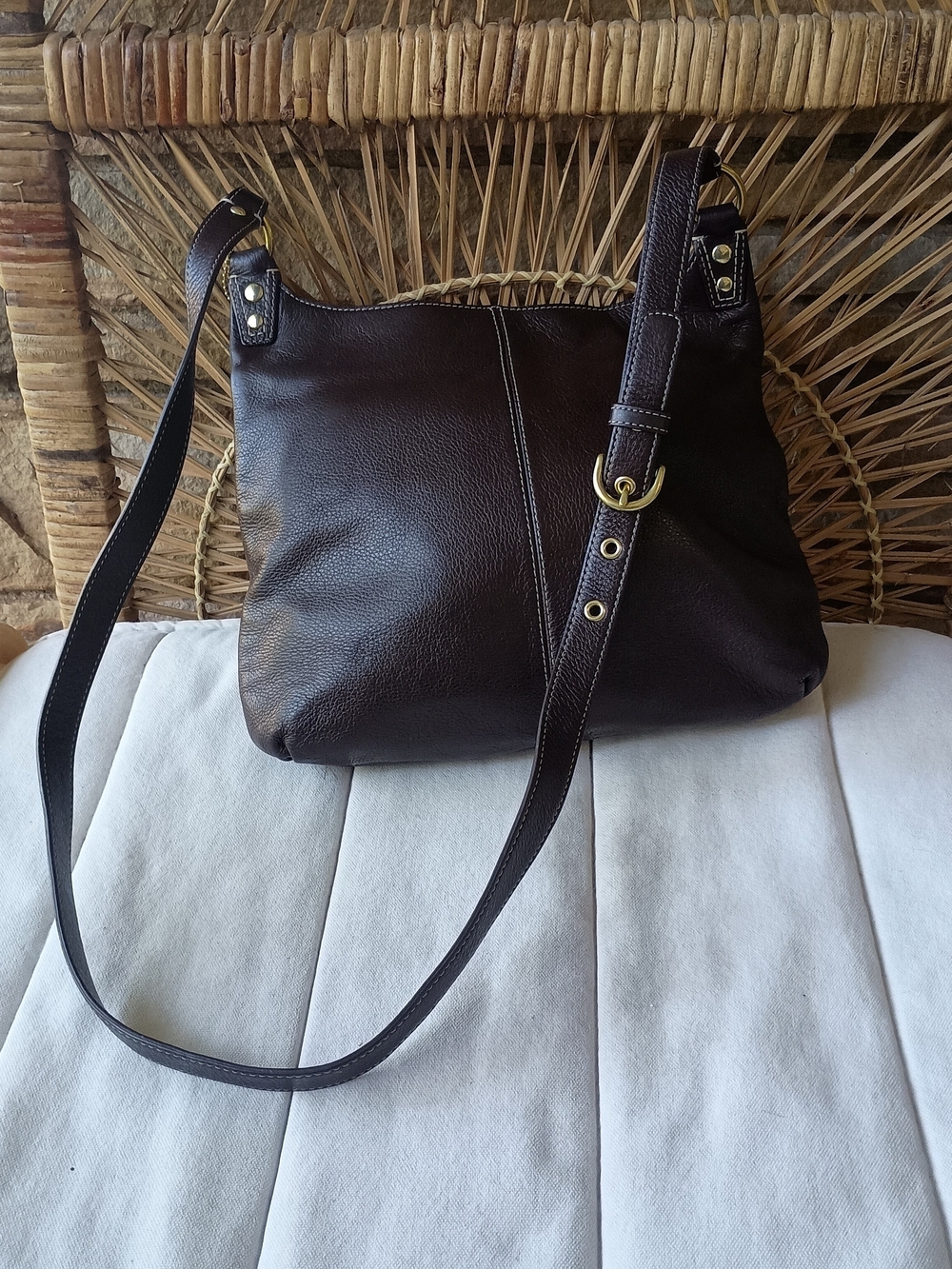Coach Dark Brown Leather Crossbody Bag with Gold Turn-Lock - Picture 2 of 5
